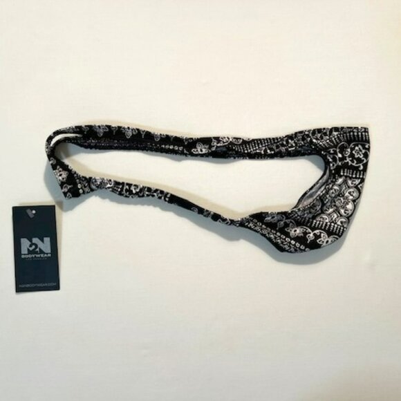 N2N Bodywear Size “M” Provence T-Back Thong- Black/White Batik Design - Picture 9 of 13